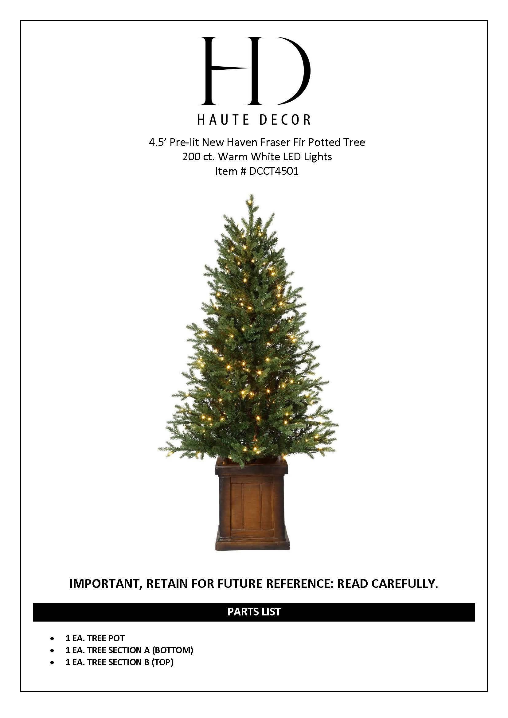 Haute Decor - Wholesale Artificial Christmas Tree - 4.5 Foot Pre-Lit New Haven Fraser Fir Potted Tree5