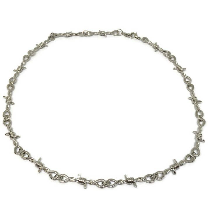 Gifts From The Crypt - Vente Collier maille et chaîne - Collier chaîne avec liens de fil barbelé, épines et pointes - style gothique grunge2