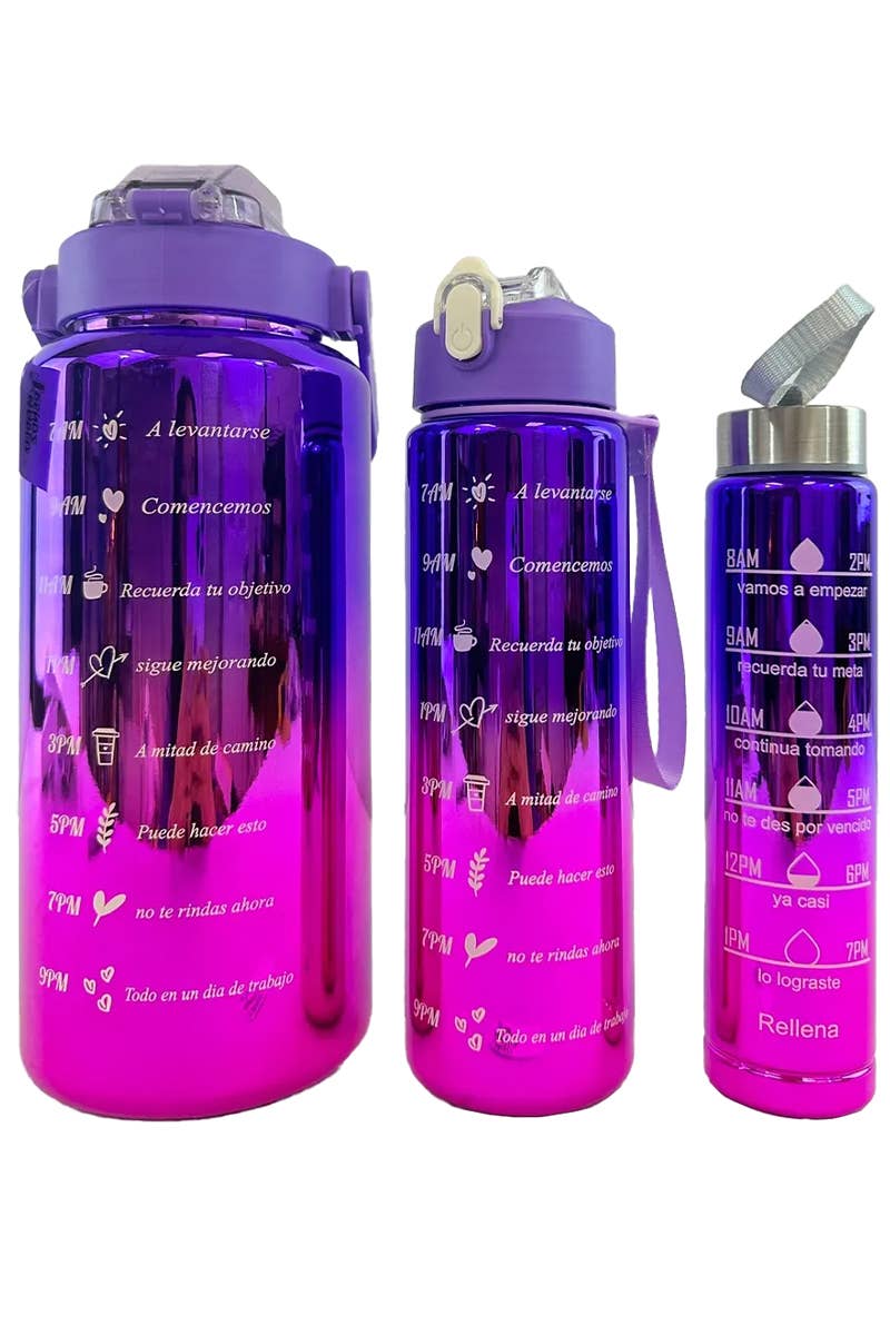 Cap Zone - Wholesale Water Bottle - Metallic Ombre 3 PC Sippy Straw Tumbler Water Bottle Cup Set9