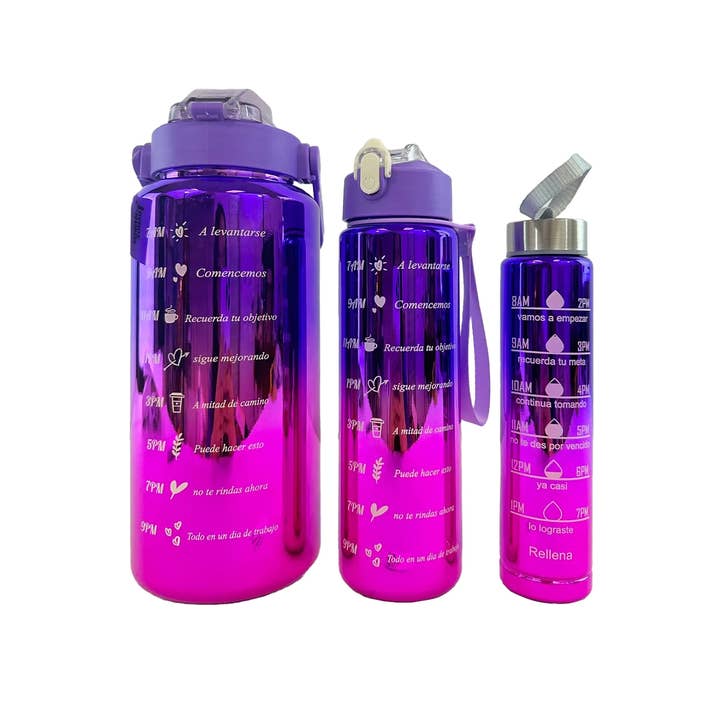 Cap Zone – Garrafa de água por atacado – Conjunto de Copo para Garrafas de Água Ombre 3 PC Sippy Palha Tumbler Metálico9