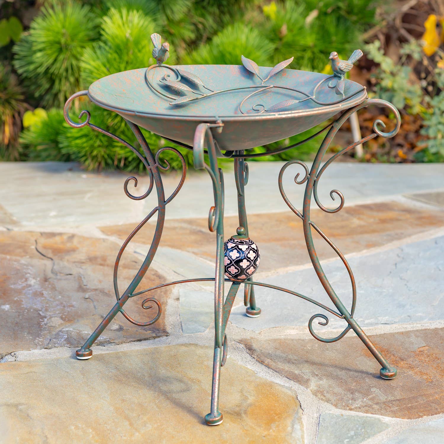 Zaer Ltd. International - Wholesale Bird Bath - “Rome 1945” 23" Tall Iron Birdbath with Porcelain Accent5