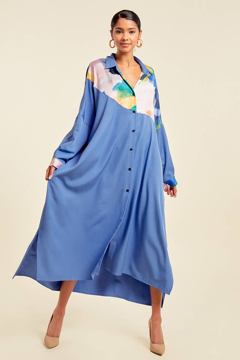 QMP Moda – wholesale Dress – Women's – PLUS - PATTERN BLOCKED SHIRT DRESS WITH POCKETS12