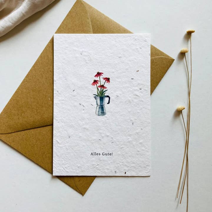 Einpflanzbare Glückwunschkarte | Samenkarte | Espressomaker für den Großhandel von BlühWerk Papeterie OG