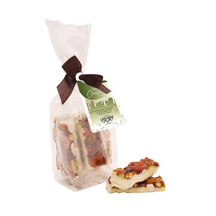 LUSCIOUX - OMNIA GROUP SRL - Wholesale Chocolate Covered Sweets - Crunchy Pistachio Almond White Chocolate | 100g