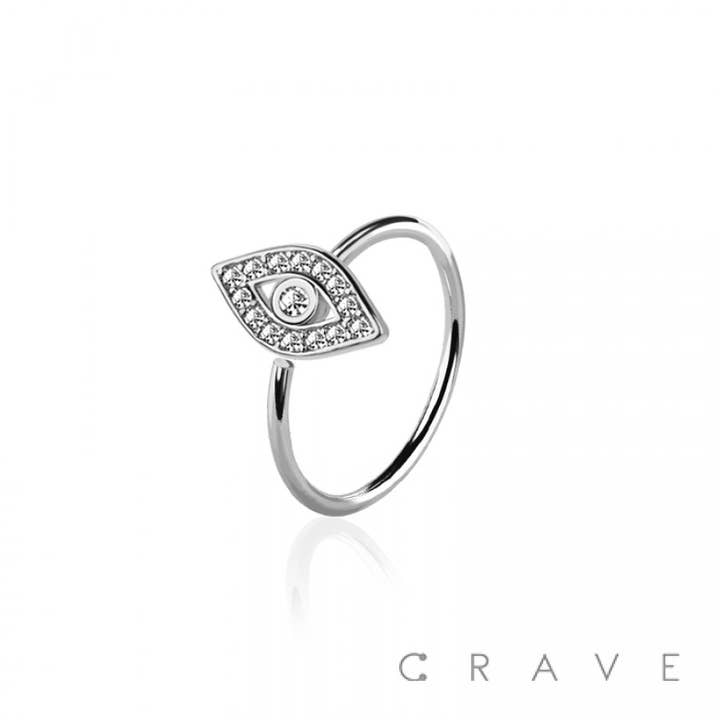 CRAVE BODY JEWELRY - Wholesale Nose Ring - CZ PAVED EVIL EYE TOP 316L SURGICAL STEEL O-RING NOSE HOOP
