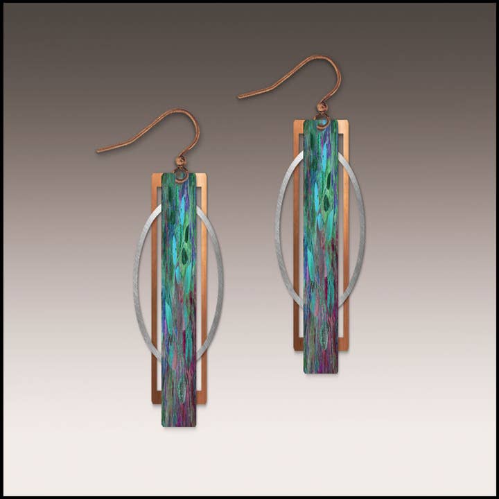 Teal Purple Geometric Multilayer Metal Accent Handmade Earrings for wholesale by Illustrated Light & DC Designs