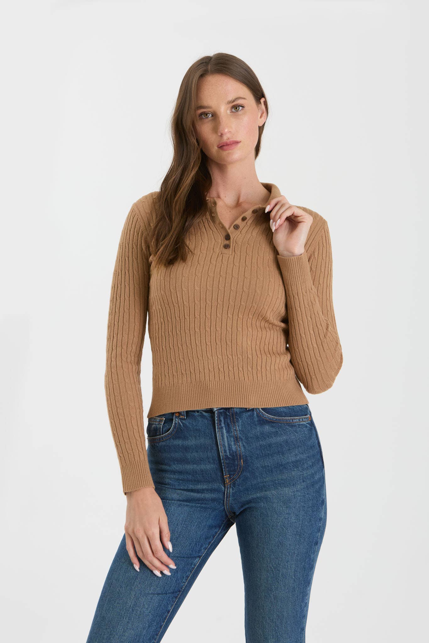 Wholesale COLLARED POLO LONG SLEEVE KNIT TOP for your store