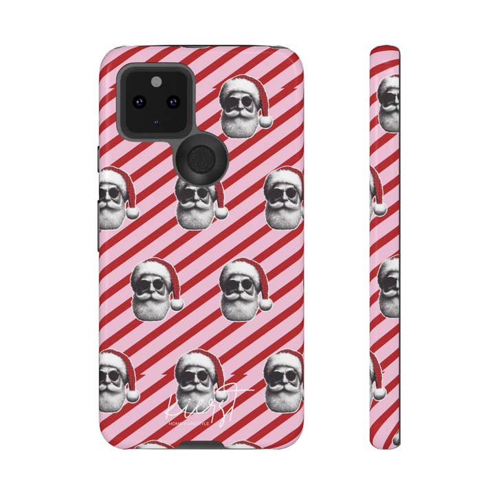 Holiday 25 Cool Santa on Pink and Red Diagonal Striped Google Pixel Phone Case for wholesale by kierst