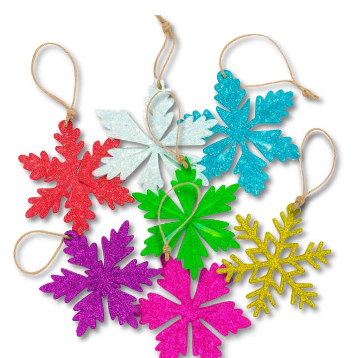 Set of 7 Holographic Resin Snowflake Christmas Ornaments for wholesale by JEMS of the Sea