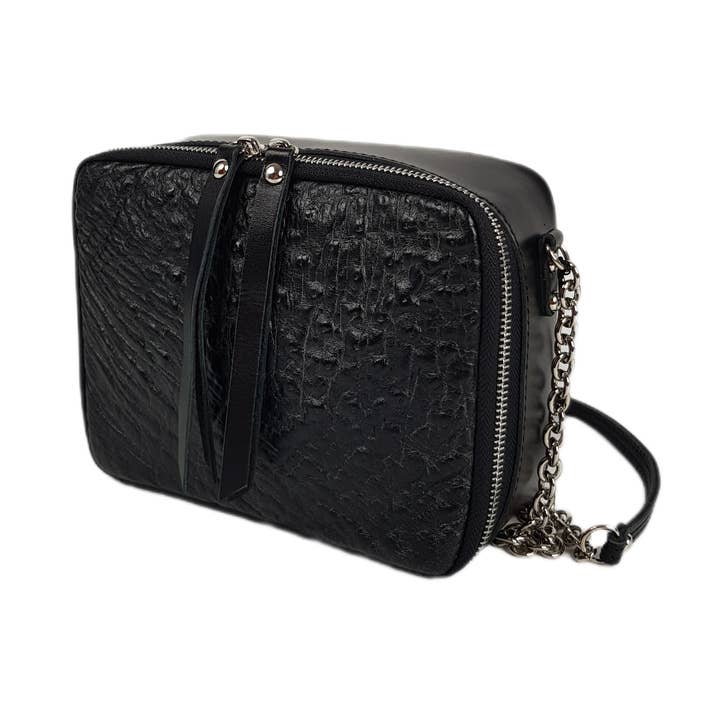 Crossbody preto em couro genuíno de avestruz por atacado de ANKO