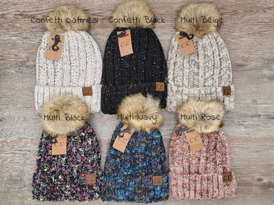 Treasure Bank - Wholesale Beanie - Women's - C.C Thick Cable Knit Beanie for Adults w/ Faux Fur  Pom5