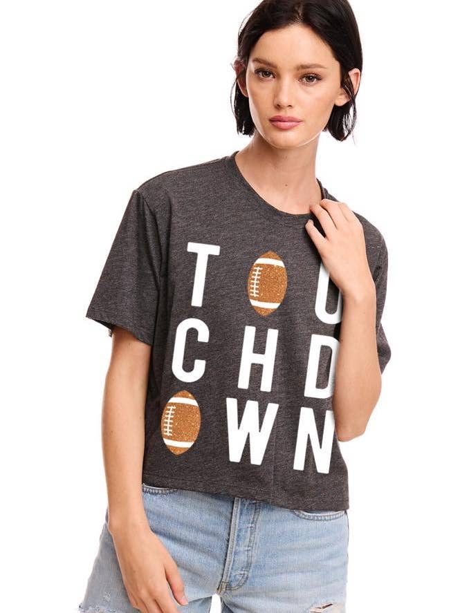 GLITTER' Touchdown Football Graphic S/S Relaxed Crop Tee for wholesale by Zutter