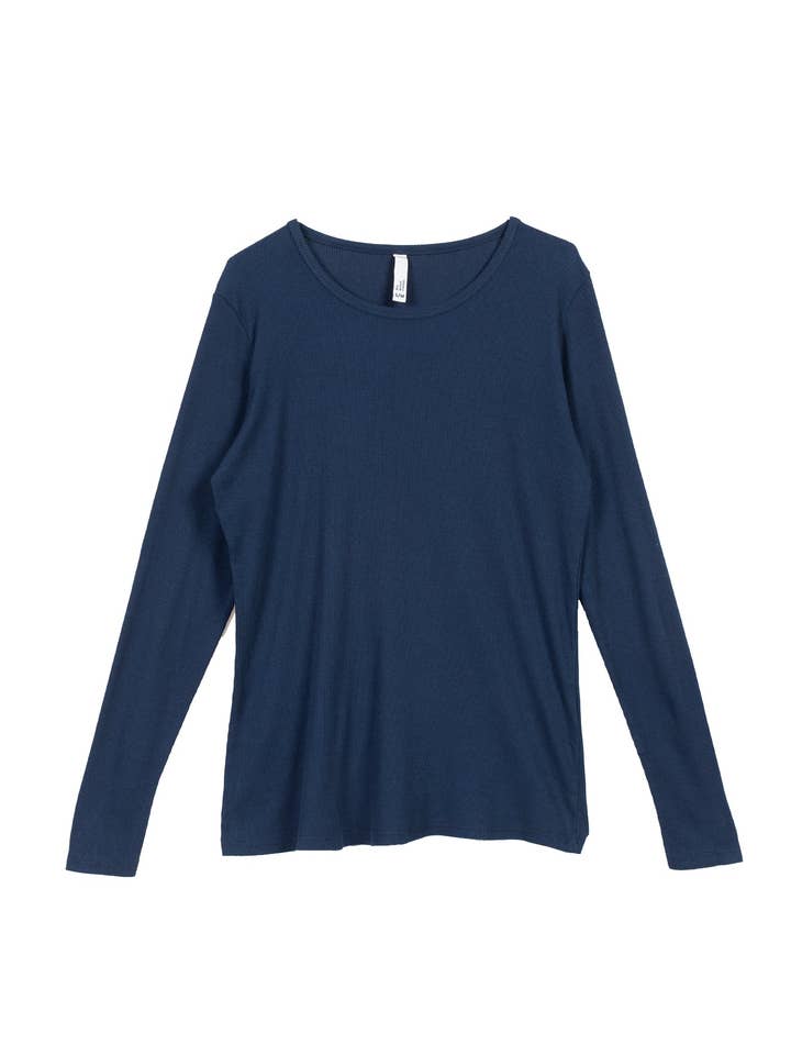 Katoenen winter-geribbelde lange mouw in marine voor wholesale door Caposhie