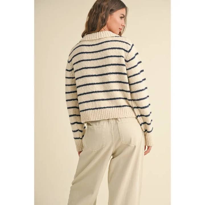 BLUE Buttondown Striped Knitted Cardigan for wholesale on Faire3