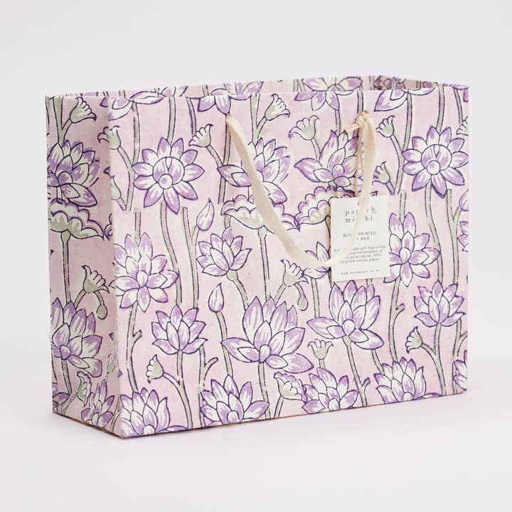 Notes & Queries, Inc. - Wholesale Gift Bag - MEDIUM COTTON HANDMADE GIFTBAG LAVENDER LOTUS0