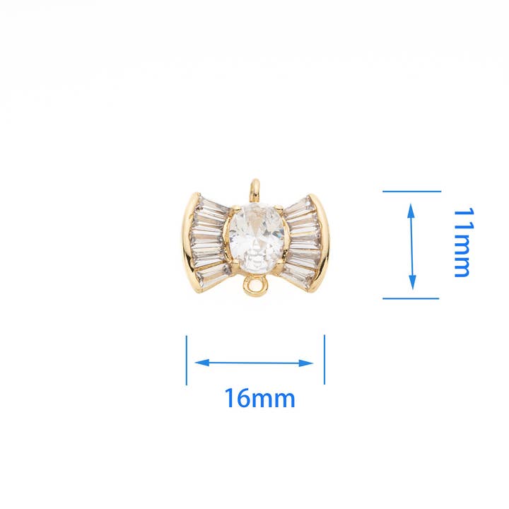 Jewel Pledge - Wholesale Individual Charm/Pendant - Sparkly Gold Baguette CZ Bowtie Connector CNG0184