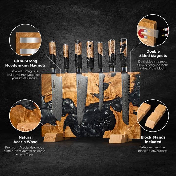 Senken Knives - Wholesale Knife Block - "Black Tsunami" Magnetic Knife Block - Holds 16 Knives