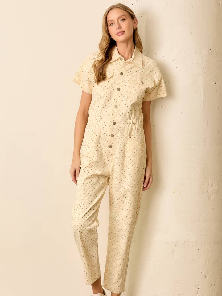 COMBINAISON EN JEAN À POIS pour la vente par Polagram by Wellmade USA