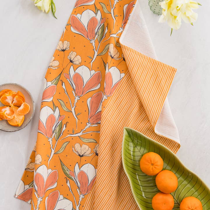 Magnolia Garden Cotton Tea Towel – Floral Spring Design for wholesale by Amicreative