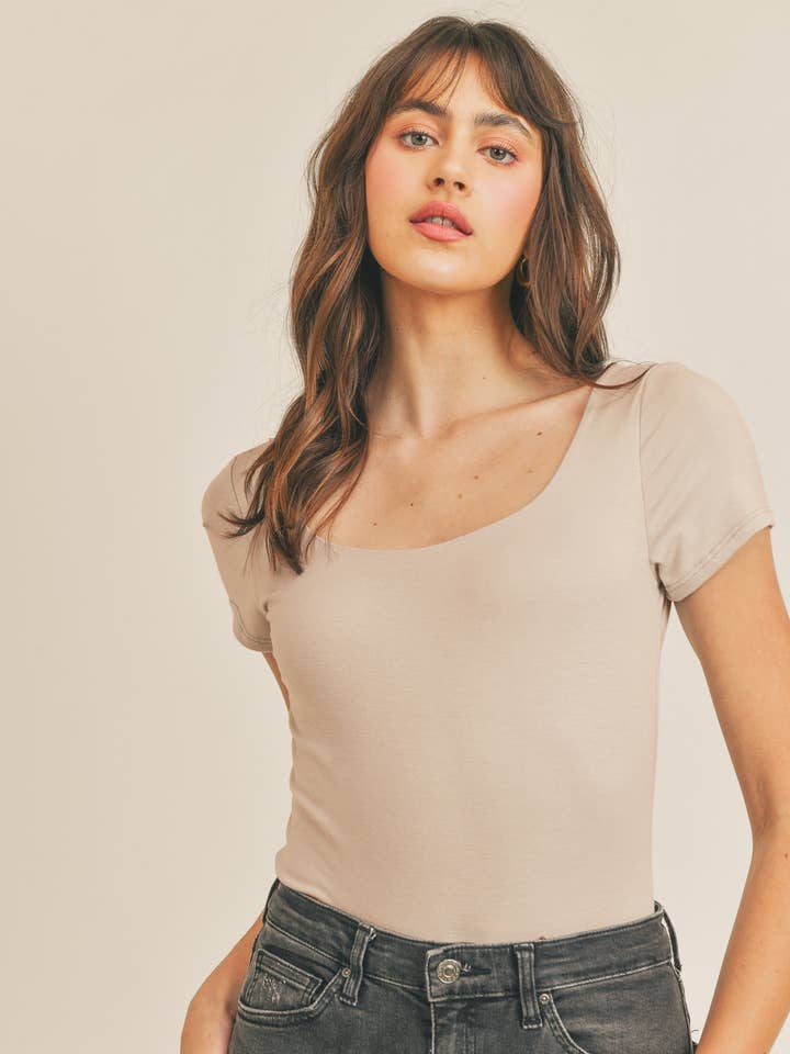 <SALE!> SQUARE NECK SHORT SLEEVE BODYSUIT FWMB2585 for wholesale by Wasabi + Mint