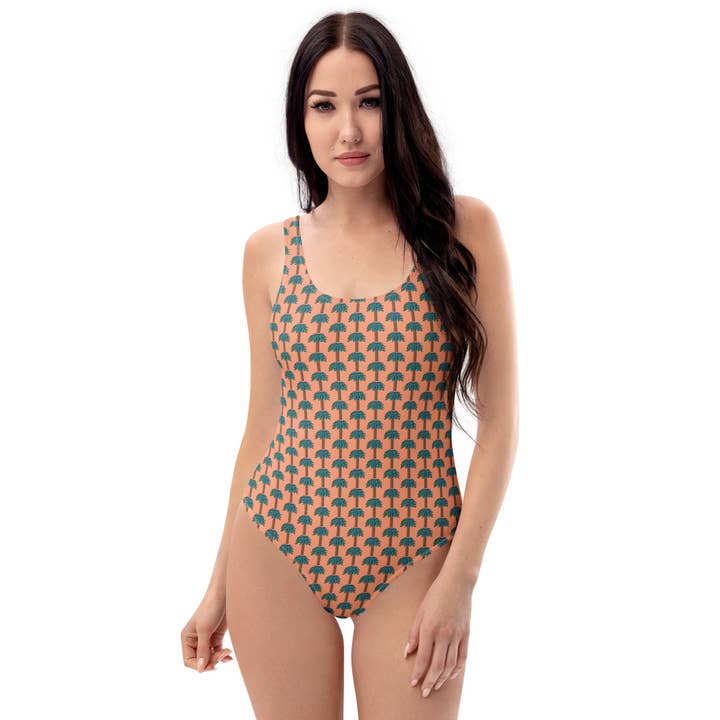 Tiki Palm Sherbet One-Piece Swimsuit for wholesale by B.Maraffi Art and Home