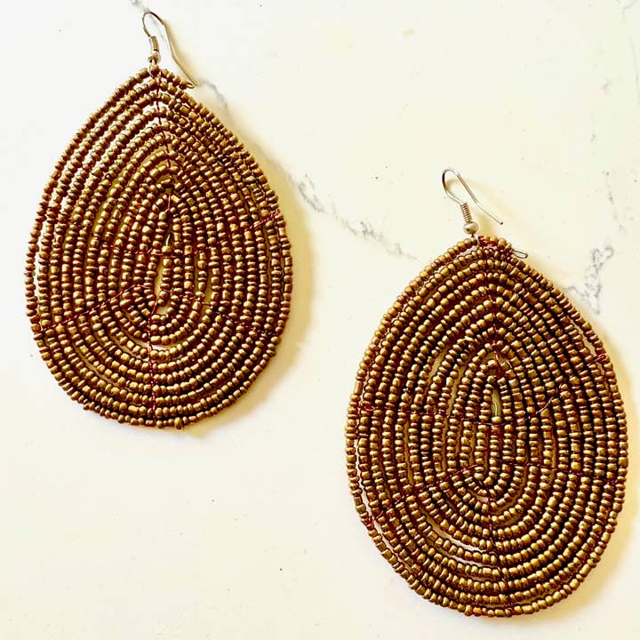 Hand Beaded on wire earrings in Bronze 3" long for wholesale by Erik & Mike