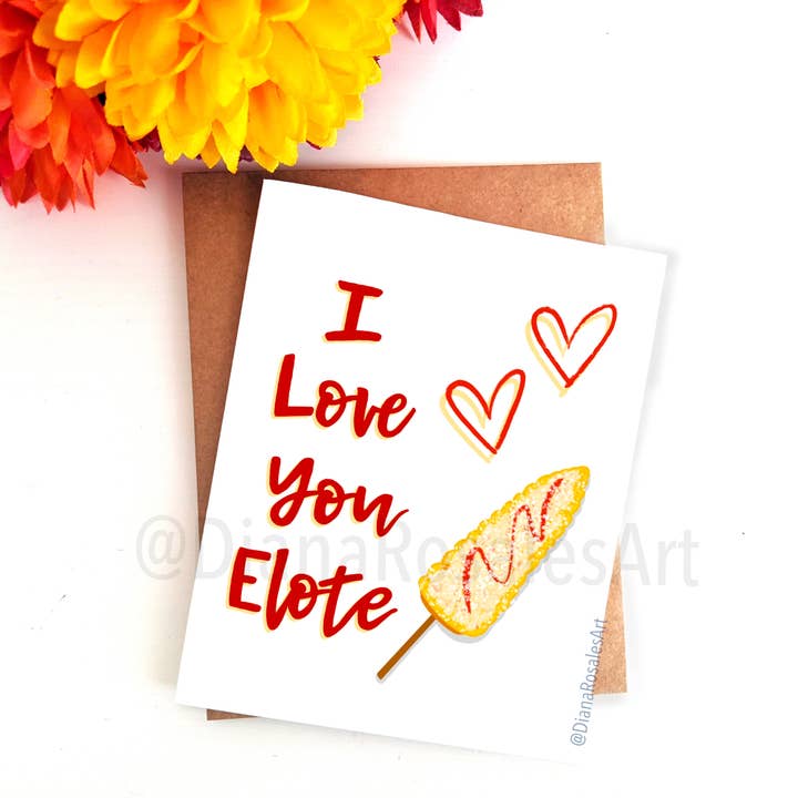 I Love You Elote Spanglish Punny Valentijnsdag kaart voor wholesale door Diana Rosales Art
