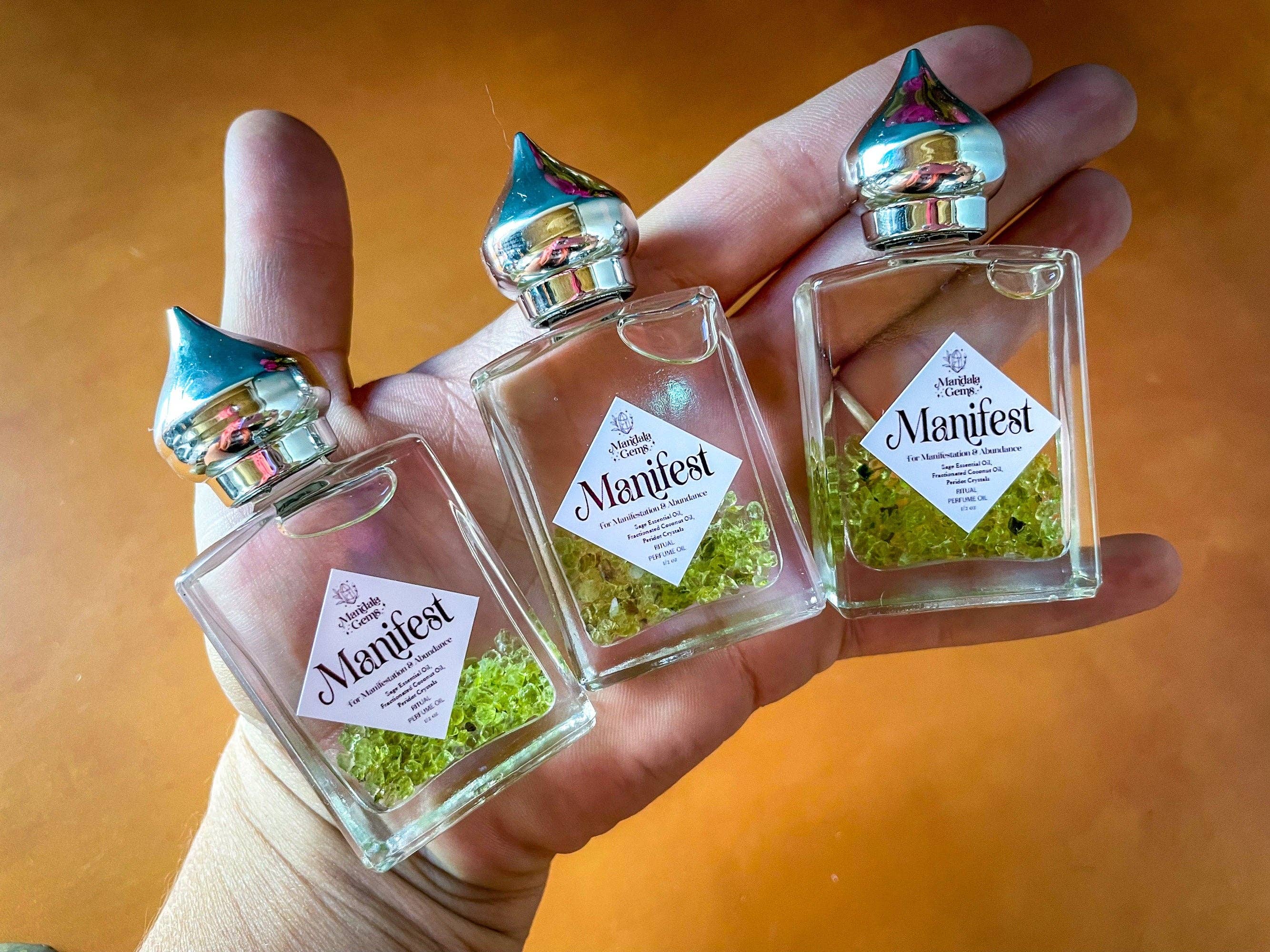 Mandala Gems – Engroshandel Duftolie – MANIFEST parfumeolie til MANIFESTATION med peridot + salvie æterisk olie2