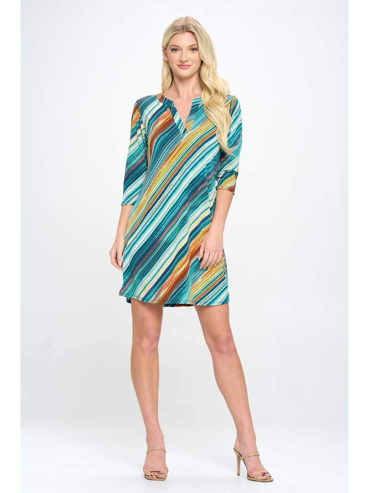 Jostar - Wholesale Dress - Women's - HIT Notch Neck Quarter Sleeve Dress-7076HT-QRP1-W205