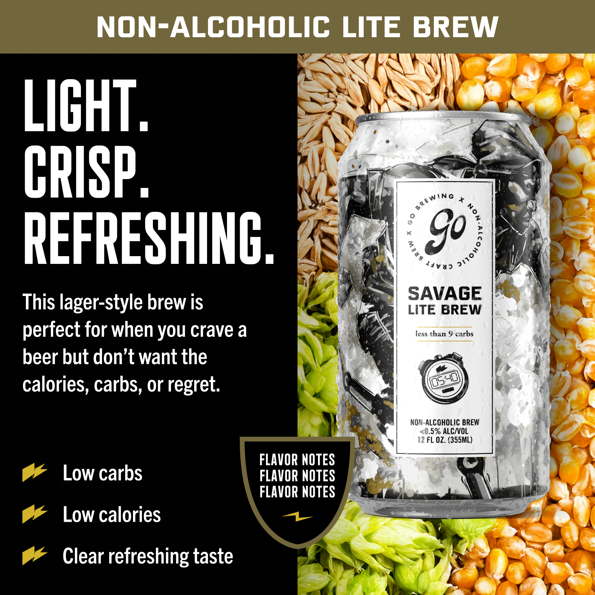 Go Brewing - Wholesale Non-Alcoholic Beer - Go Brewing Savage Lite Brew - 24 Pack - Non Alcoholic Beer1