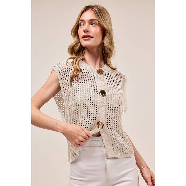 Big Metal Button Front Sweater Vest Top for wholesale by IVE
