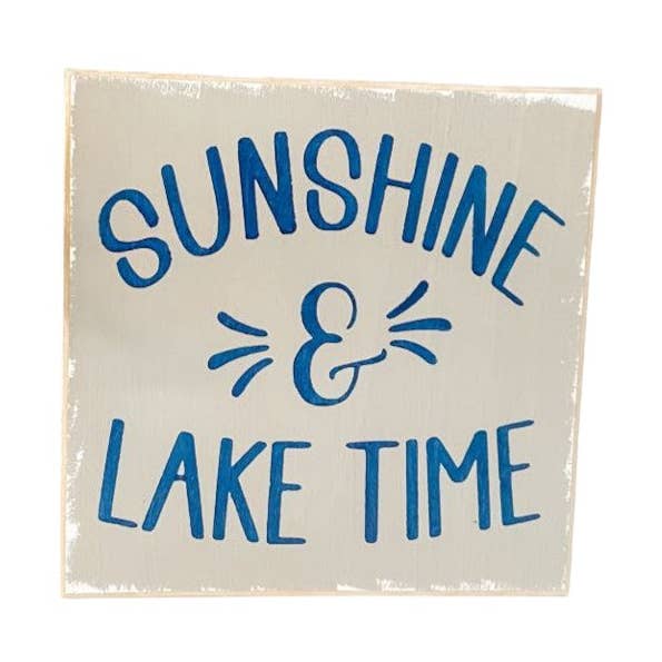 Wooden Sunshine and Lake Time Grey Sign - Home Decor For Summer for wholesale by Windsor Lane Handmade Decor & More