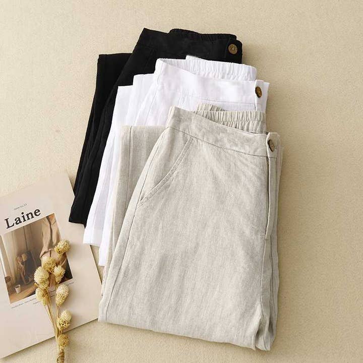 Whisper Mint - Wholesale Pants - Women's - trousers fashionable loose cotton linen pants