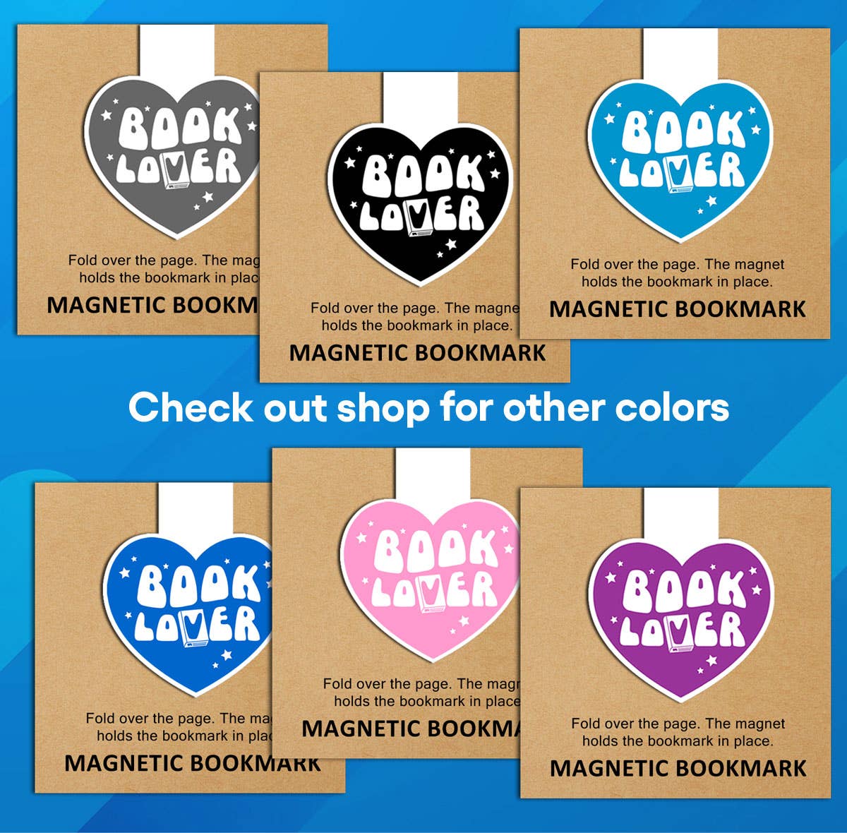 Coastal Creators of Connecticut - Wholesale Bookmark - Book Lover Hearts Blue Magnetic Bookmark (Packaged)2