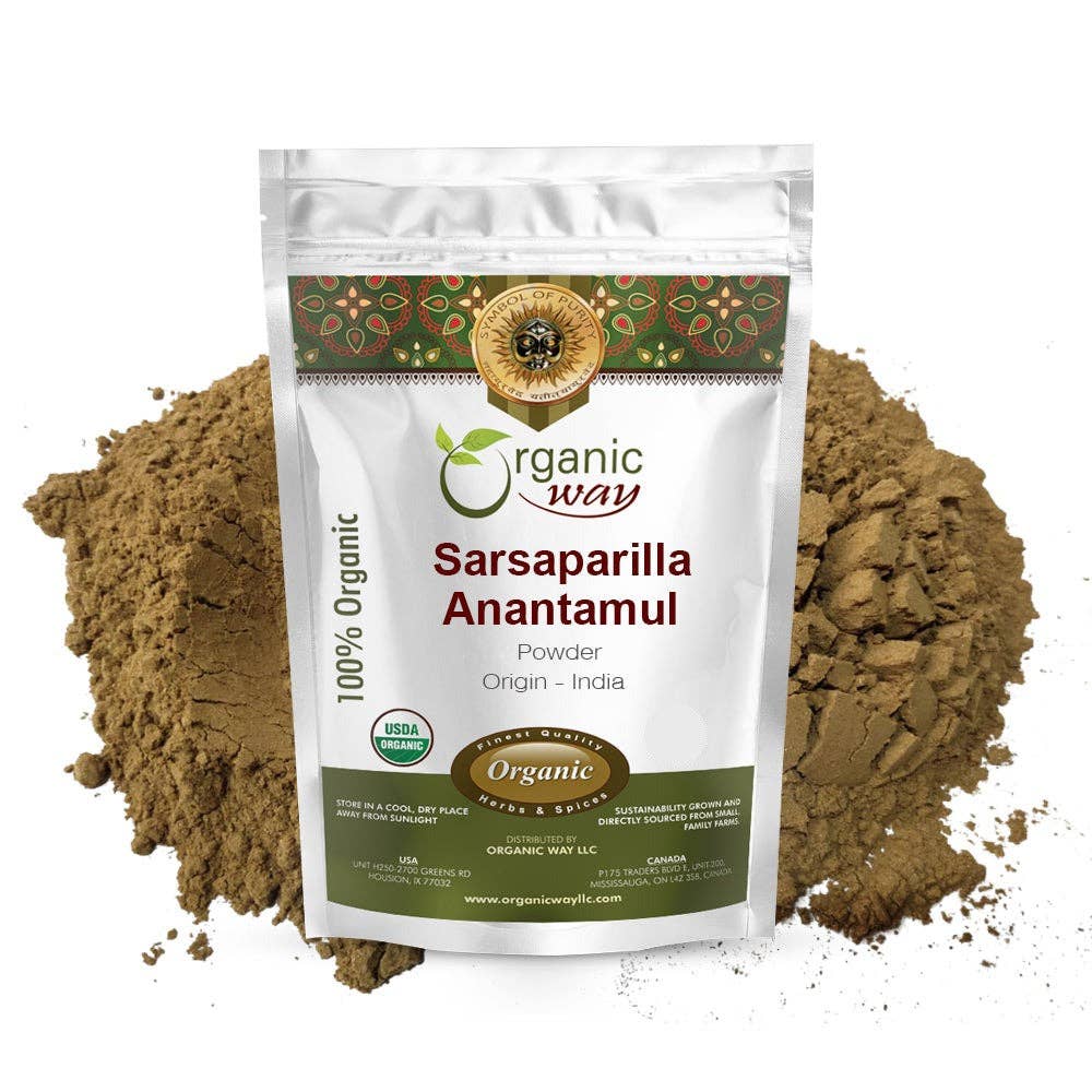 Organic Way LLC - Wholesale Herbs - Sarsaparilla/Anantamul Root (Hemidesmus indicus) Powder - Herbal Tea | USDA & Kosher Certified | Vegan, Non GMO & Gluten Free | Resealable Bag | 100% Raw from India