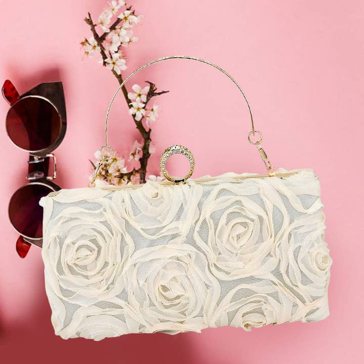 Fabric Flower Embellished Evening Bag / Clutch Bag for wholesale by Sensibling Corp.