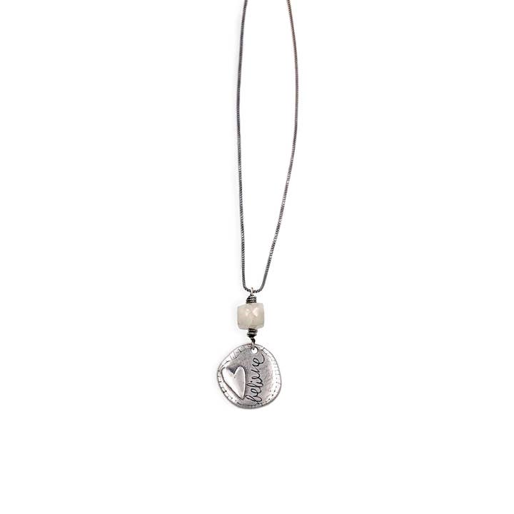 "Believe" on Cable Necklace Chain with Moonstone for wholesale by Fierce and Free Jewelry