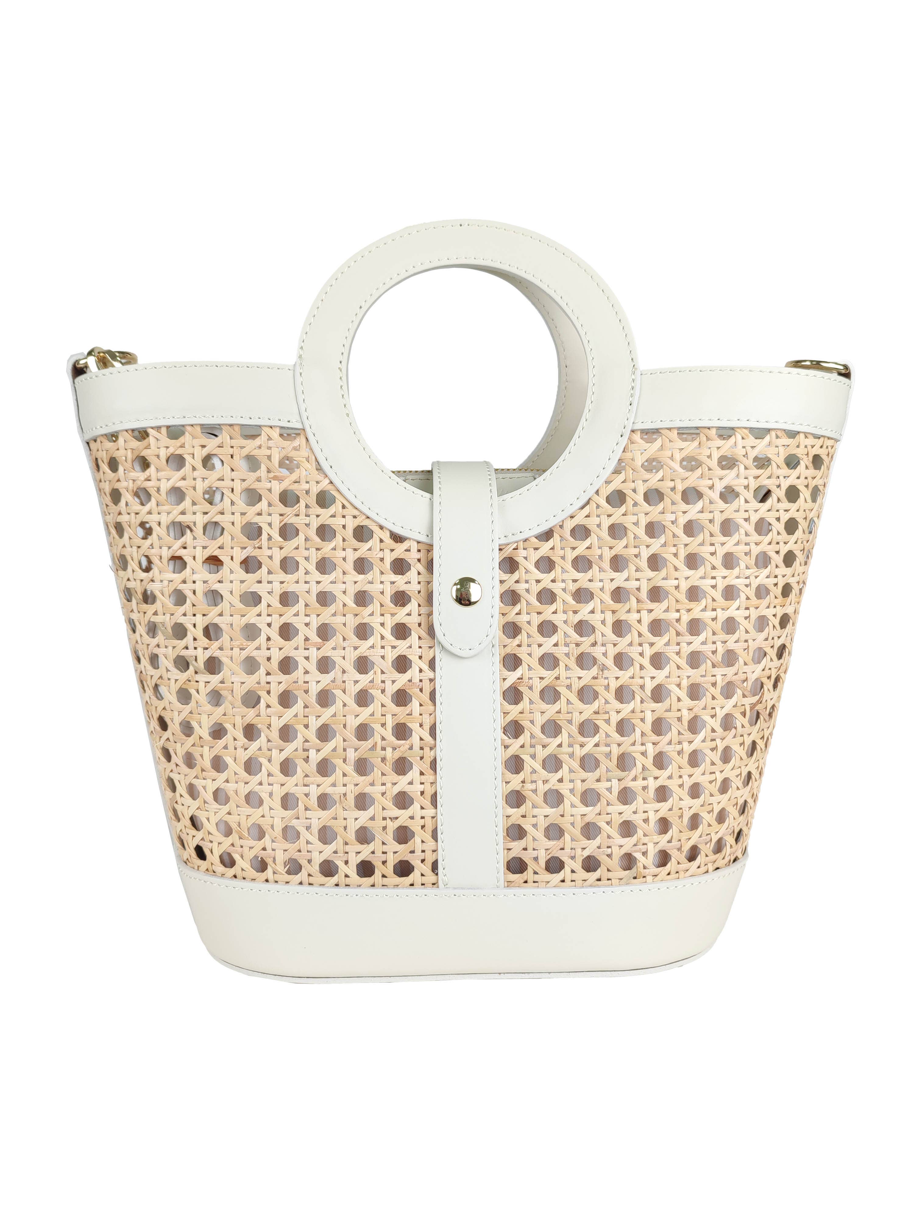 Florence Leather – Engroshandel Taske med håndtag – til kvinder – Rattan taske med læderdetaljer10