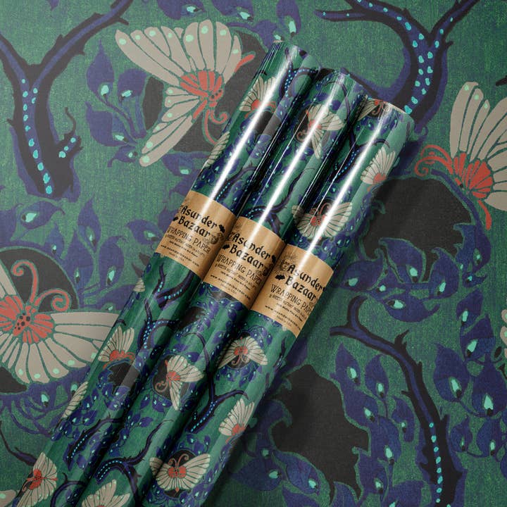Nouveau Twilight Butterflies Wrapping Paper Set 3 Sheet Roll for wholesale by Asunder Bazaar