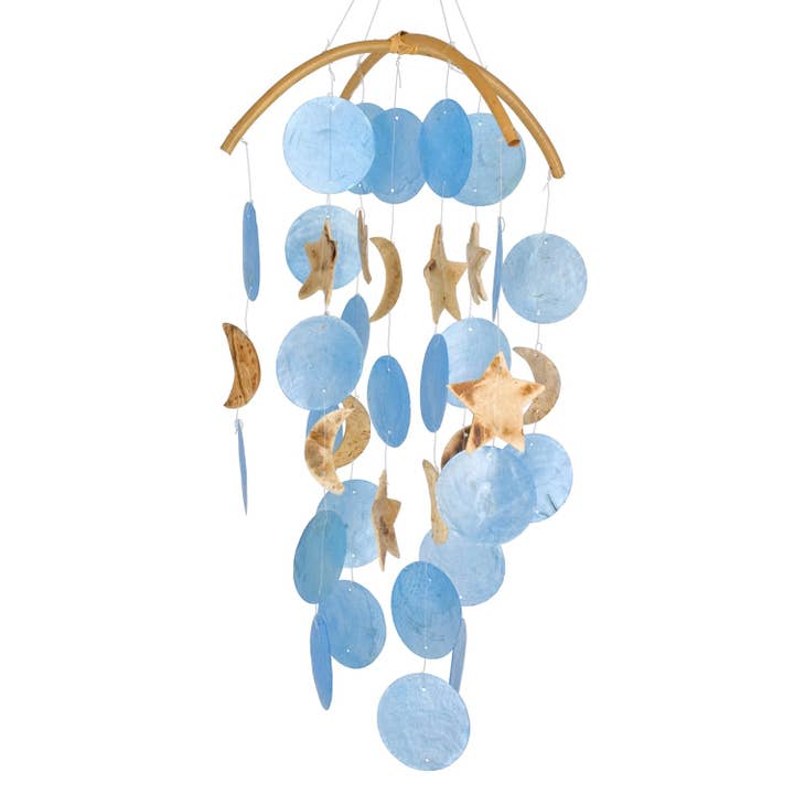 Woodstock Chimes - Wholesale Wind Chime - Moon & Stars Capiz Chime