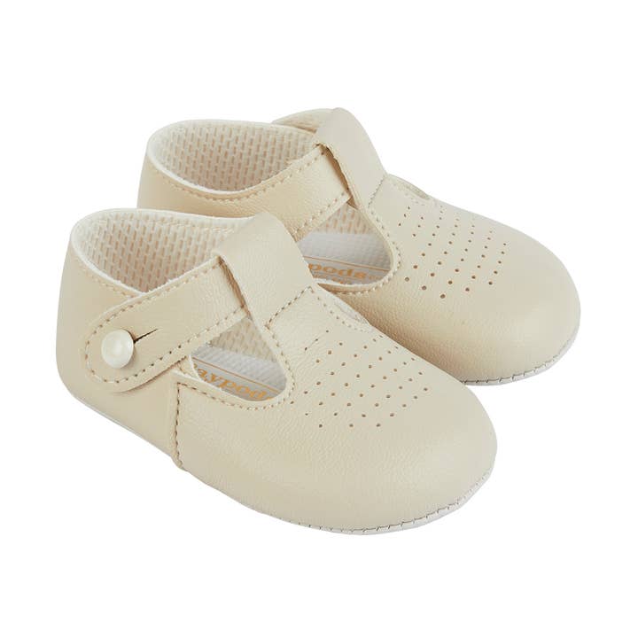 Early Days & Baypods – Engroshandel Vuggesko – til baby – B625 bløde babysko med knappet T-bar og punchet detaljer9