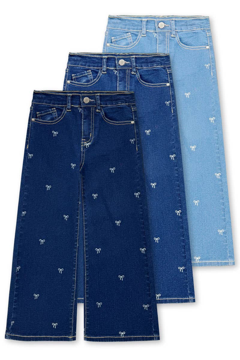 Cutie Patootie Clothing - Wholesale Jeans - Kids - TDP-M26-89469T Toddler's Wide Leg Denim Jean w/Bow Print2