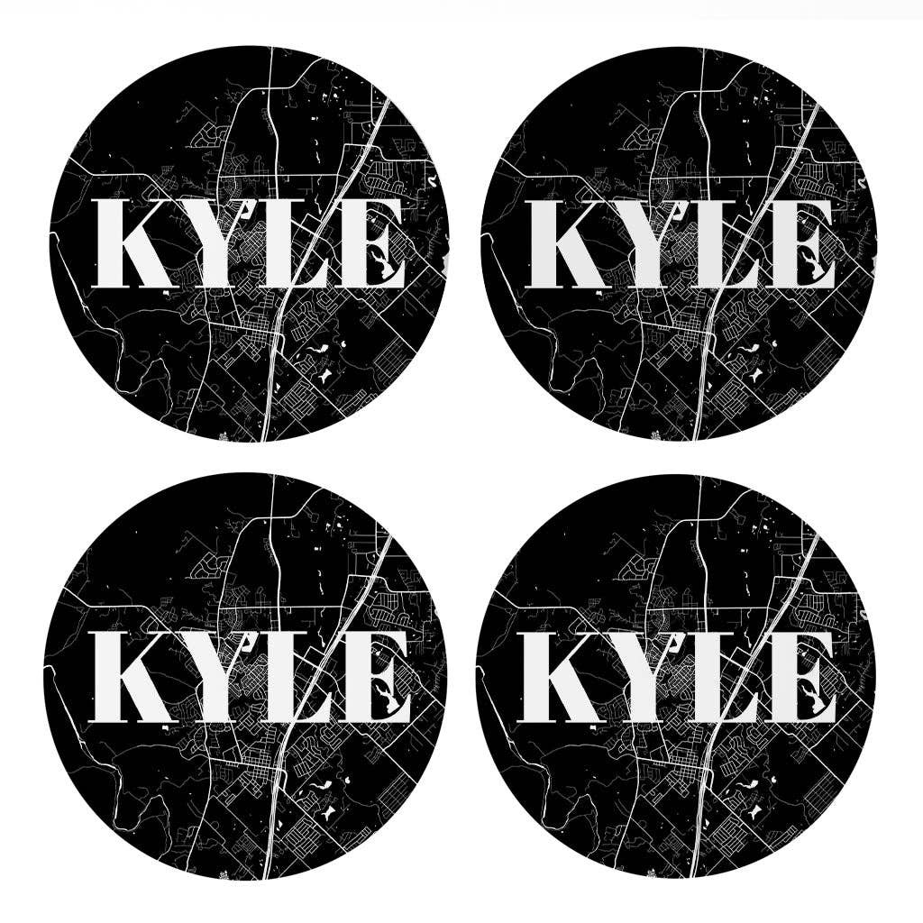 Love Local - Wholesale Coasters - Minimalistic B&W Texas Kyle Map | Absorbent Coasters | Set of 4 | Min 20
