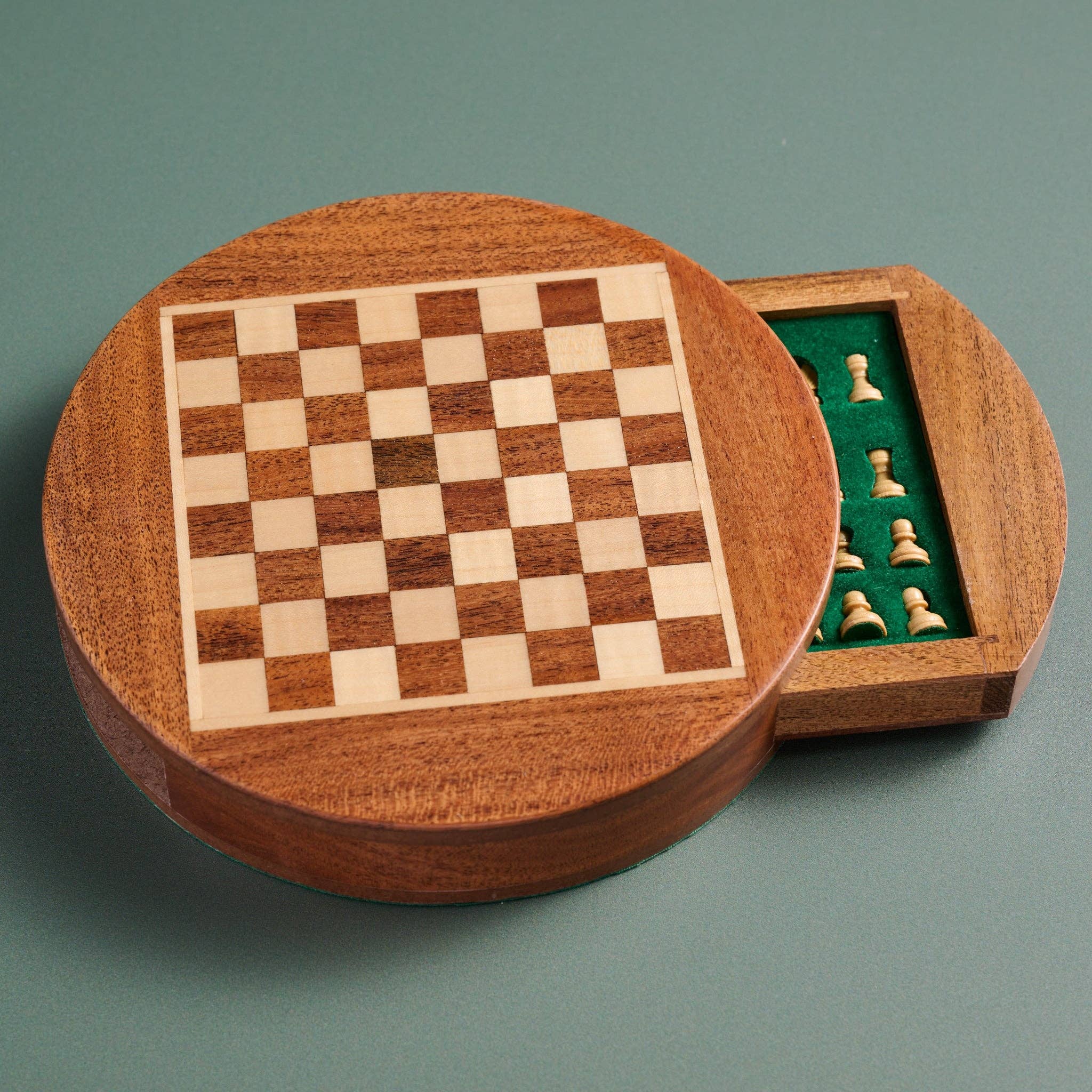 Ten Thousand Villages - Wholesale Board Game - Acacia Wood Round Magnetic Chess Set1
