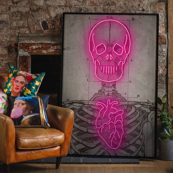 Ink & Drop - Wholesale Art Print - Neon Skeleton Vintage Diagram Print