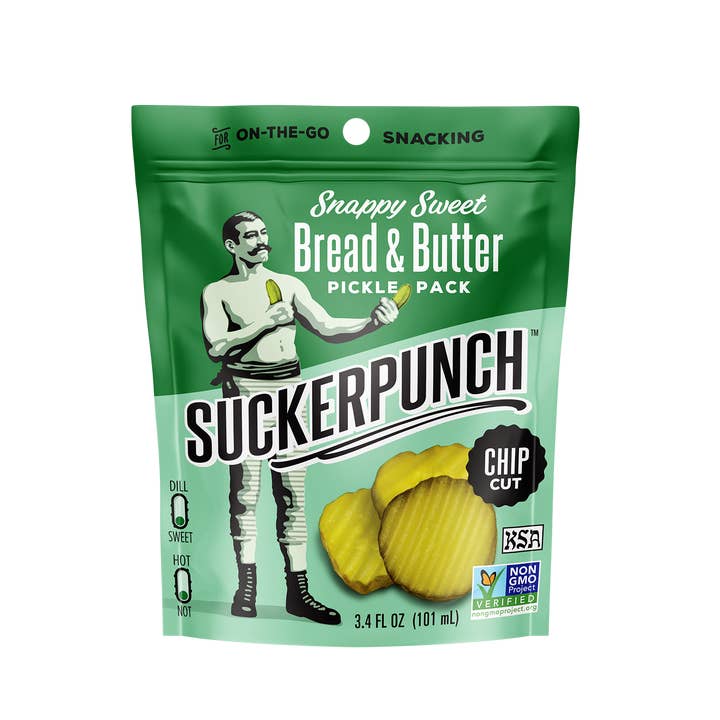 SuckerPunch Pickles - Wholesale Pickled Vegetables - SuckerPunch Sweet Bread & Butter Snack Pack Wholesale PSC (12 Pack)