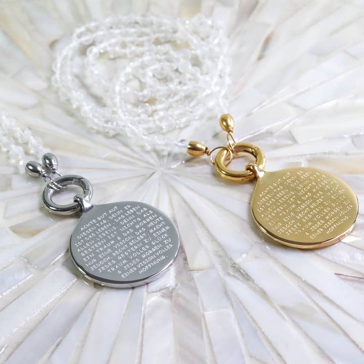 Rumi "CUIDA BIEN DE" con collar de piedras preciosas de cristal de roca para venta al por mayor de Mein Mantra