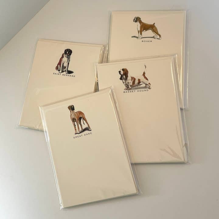 Fable & Sage – wholesale Kontorsmateriel/Notecard Set – Hund Anteckningskort | Tax | Skuggad grädde | Uppsättning av 6