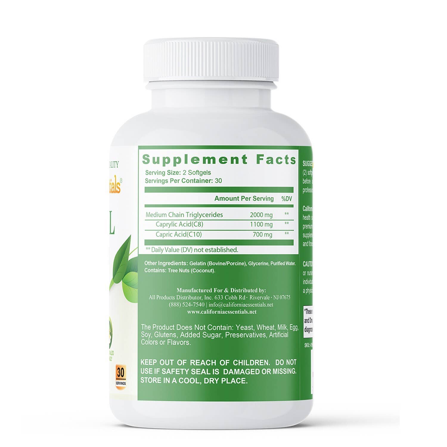 California Essentials – wholesale Oralt tillskott/Vitamin – MCT-olja: Stödjer viktminskning och ökar energi - 60 ct2