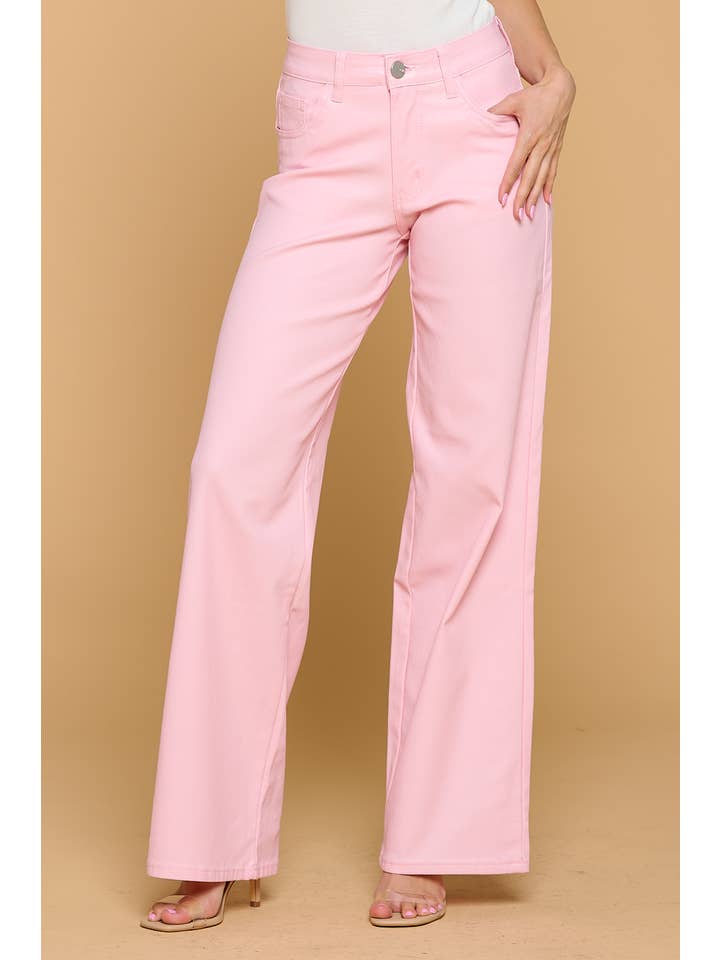 LVB-700 LIGHT PINK HIGH WAISTED SUPER-STRETCH COLOR PU PANTS for wholesale on Faire